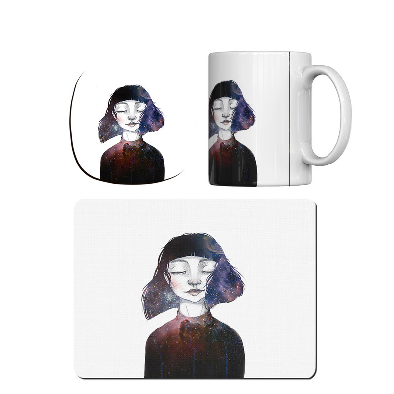 ماگ ترمه طراحان ایده مدل کهکشان درون کد cfp1472 همراه با زیر لیوانی و موس پد