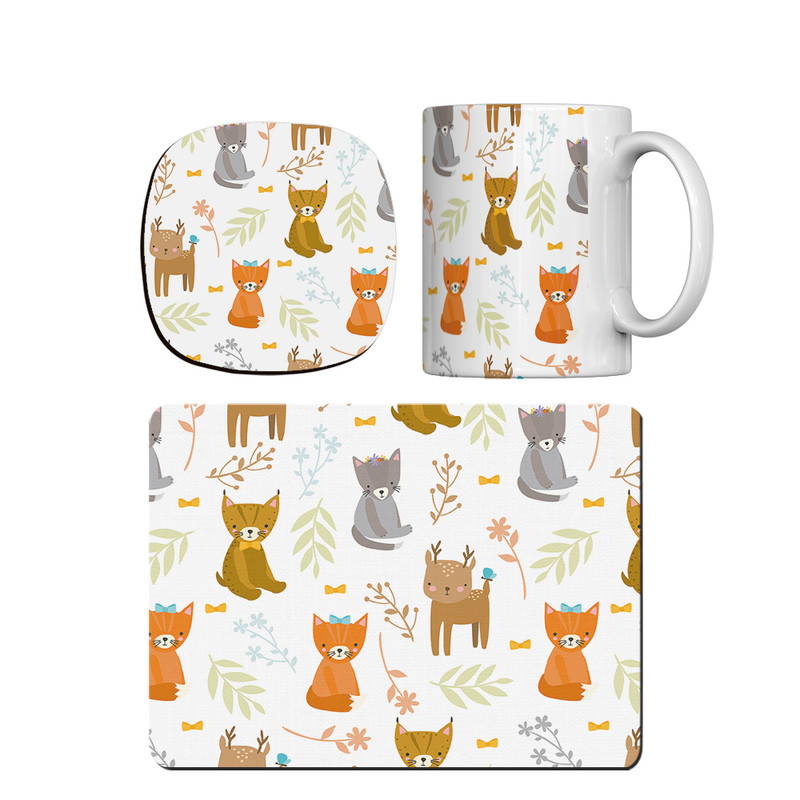 ماگ ترمه طراحان ایده مدل پترن حیوان های کیوت کد strm0177 همراه با زیر لیوانی و موس پد