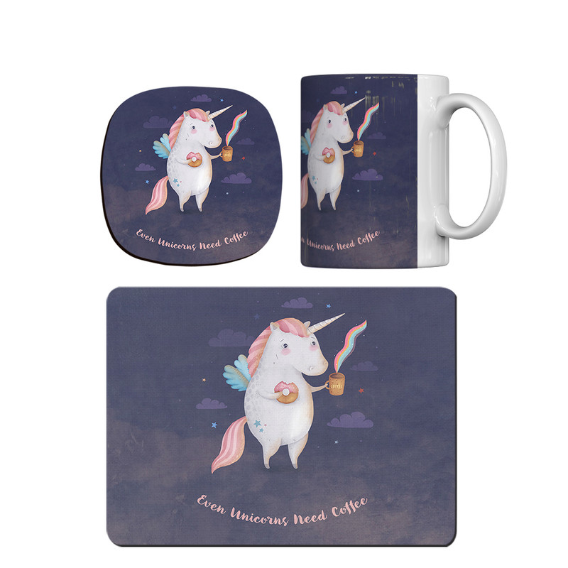 ماگ ترمه طراحان ایده مدل تک شاخ قهوه نوش کد cfp1443 همراه با زیر لیوانی و موس پد