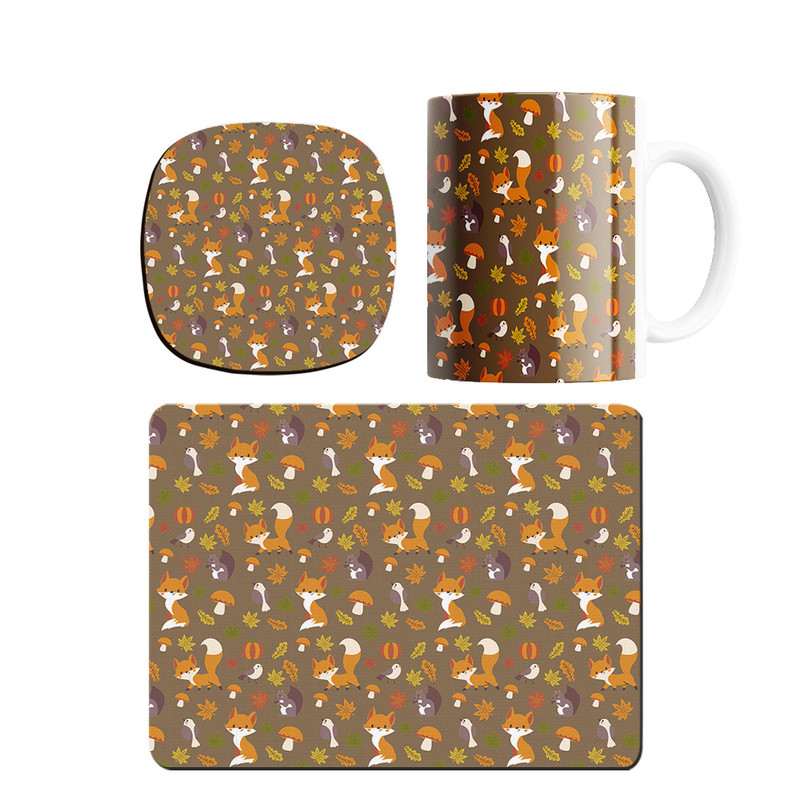 ماگ ترمه طراحان ایده مدل پترن روباه و سنجاب کیوت کد strm0231 همراه با زیر لیوانی و موس پد