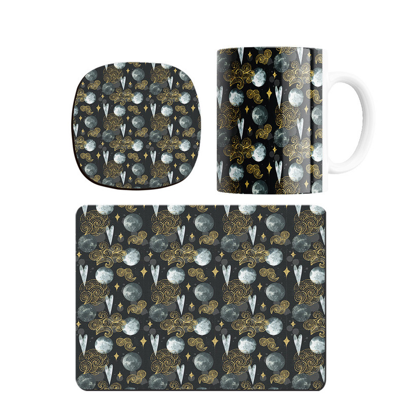 ست ماگ ترمه طراحان ایده مدل پترن ماه و ابر کد strm0247 همراه با زیر لیوانی و موس پد