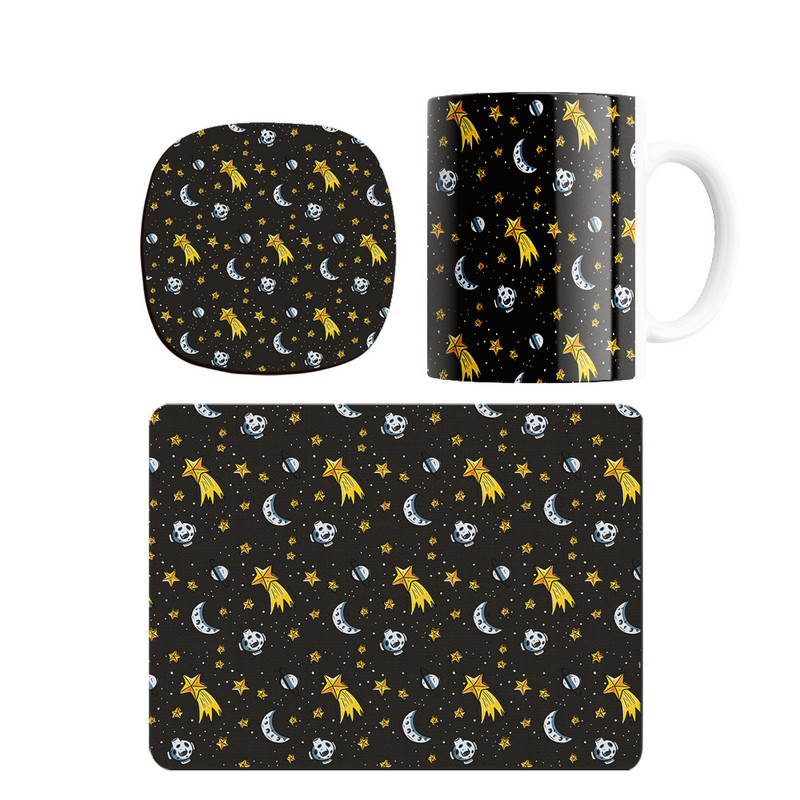 ست ماگ ترمه طراحان ایده مدل پترن ماه و ستاره کد strm0249 همراه با زیر لیوانی و موس پد