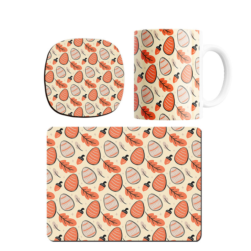 ماگ ترمه طراحان ایده مدل پترن برگ و تخم مرغ کد strm0254 همراه با زیر لیوانی و موس پد