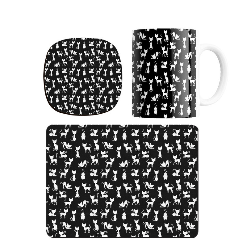 ماگ ترمه طراحان ایده مدل پترن گربه ی سفید کد strm0305 همراه با زیر لیوانی و موس پد