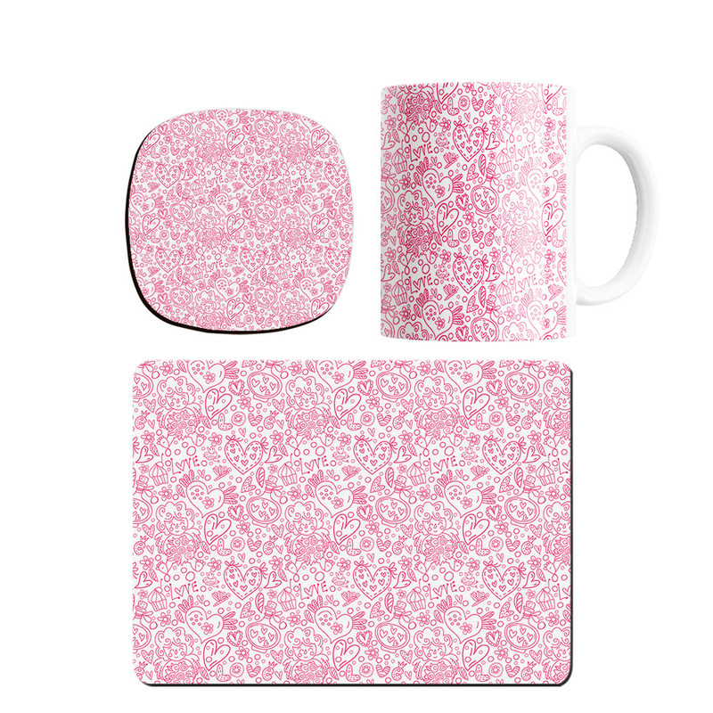 ماگ ترمه طراحان ایده مدل پترن قلب قرمز کد strm0307 همراه با زیر لیوانی و موس پد
