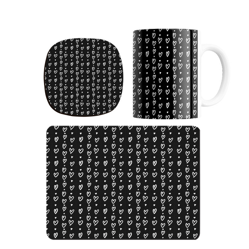 ماگ ترمه طراحان ایده مدل پترن قلب سفید کد strm0313 همراه با زیر لیوانی و موس پد