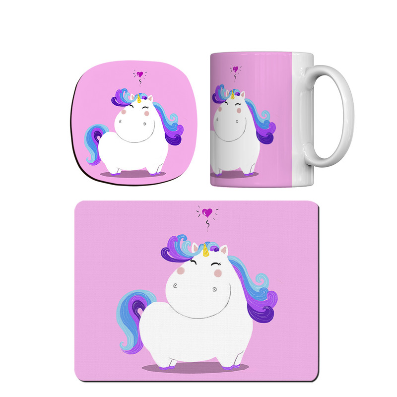 ماگ ترمه طراحان ایده مدل تک شاخ تپل کد cfp1438 همراه با زیر لیوانی و موس پد