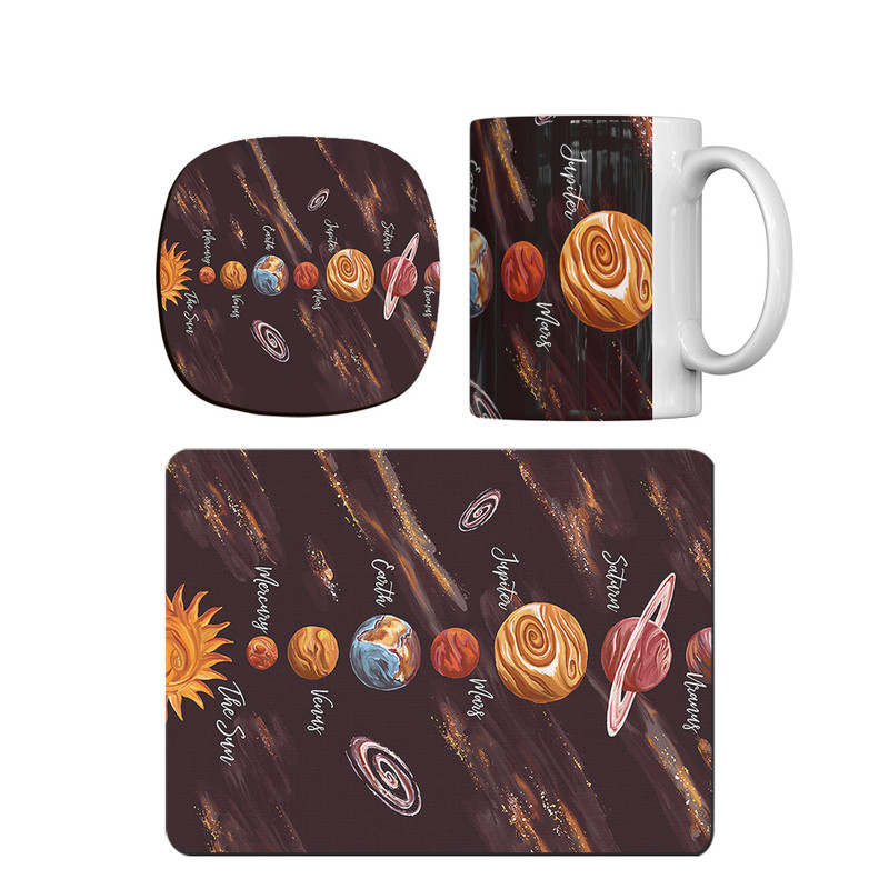 ماگ ترمه طراحان ایده مدل سیارات رنگی کد cfp1535 همراه با زیر لیوانی و موس پد