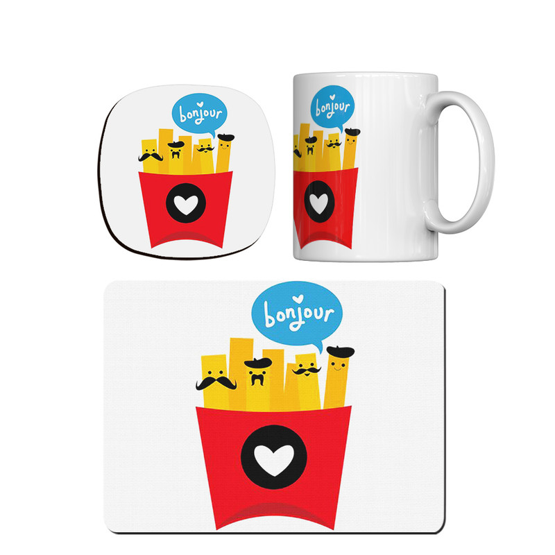 ماگ ترمه طراحان ایده مدل فرنچ فرایز کد cfp1516 همراه با زیر لیوانی و موس پد