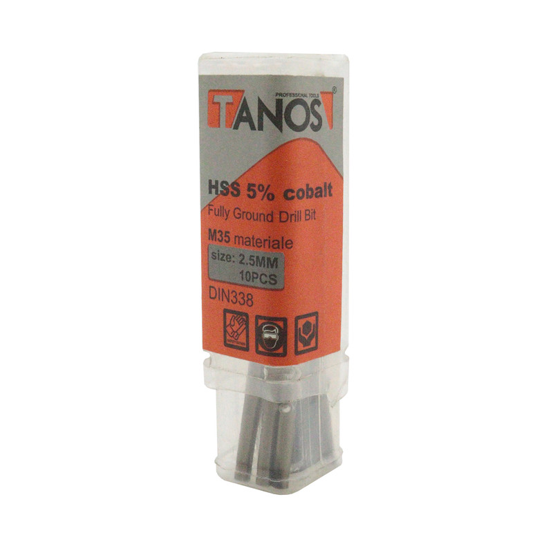 مته کبالت تانوس مدل YP-HSS-SIZE02.5 سایز 2.5 میلی متر مجموعه 10 عددی  