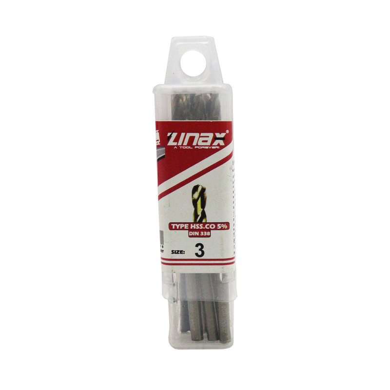 مته کبالت زیناکس کد YP-HSS-DIN338-3MM سایز 3 میلی متر مجموعه 10 عددی