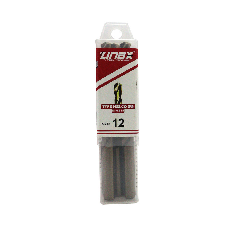 مته کبالت زیناکس کد YP-HSS-DIN338-12MM سایز 12 میلی متر مجموعه 5 عددی