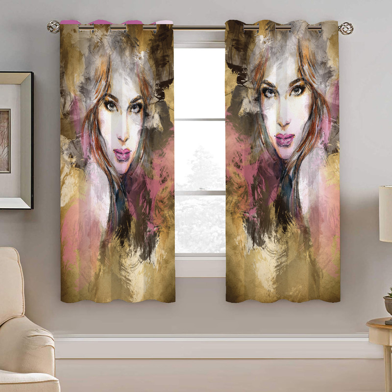 پرده نیروانا طرح چهره آبرنگی مدل هازان کد 8676 سایز 140×200 سانتی متر