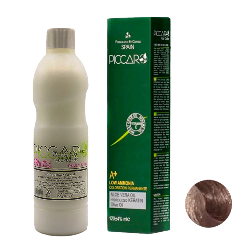 رنگ مو پیکارو شماره 7.38 حجم 120 میلی لیتر رنگ نسکافه ای به همراه اکسیدان مدل 1 نه درصدی حجم 150 میلی لیتر