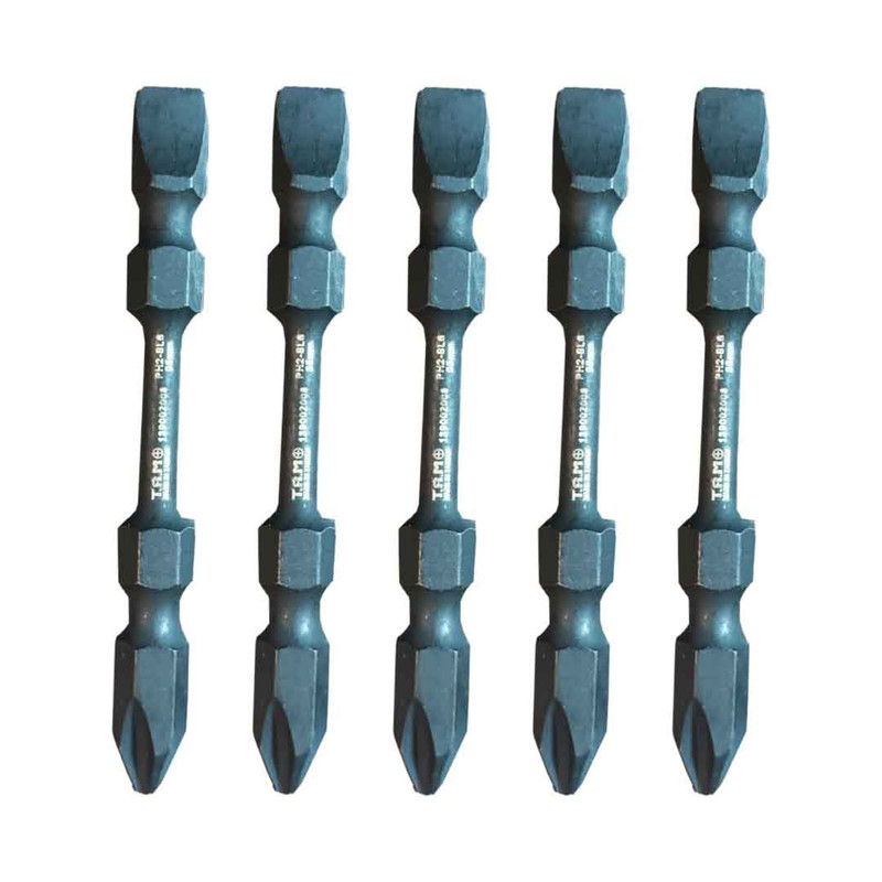سری پیچ گوشتی یک سر چهارسو یک سر دو سو تام مدل دو طرفه کد AJ-PH2*SL6*65MM مجموعه 5 عددی 