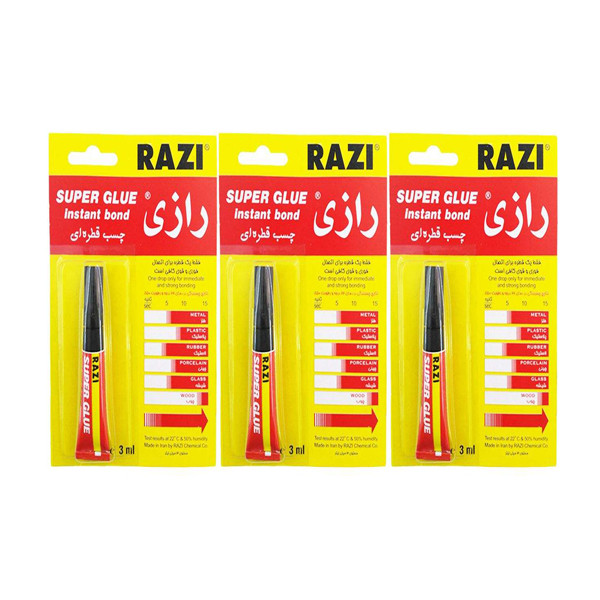 چسب قطره ای رازی مدل Super Glue حجم 3 میلی لیتر بسته 3 عددی 