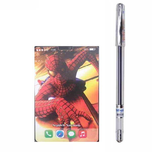 دفترچه یادداشت 40 برگ مدل مرد عنکبوتی به همراه خودکار مجموعه 2 عددی