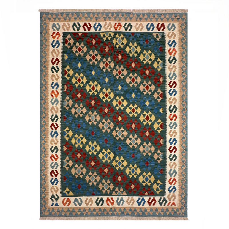   گلیم دستبافت چهار متری طرح سنتی الوان مدل قشقایی کد 2401707