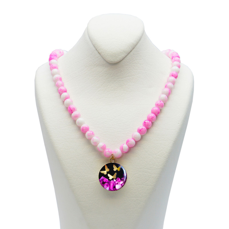 گردنبند زنانه آلتین هنر بزازیان مدل روکش طلا سه پروانه صورتی