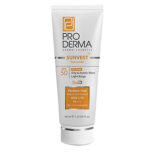کرم ضد آفتاب رنگی فاقد چربی spf50 لایت بژ پرودرما