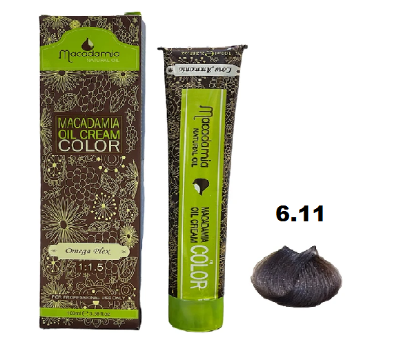 رنگ موی ماکادامیا شماره 6.11 حجم 100 میلی لیتر رنگ بلوند دودی تیره
