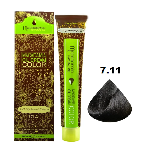 رنگ موی ماکادامیا شماره 7.11 حجم 100 میلی لیتر رنگ بلوند دودی قوی