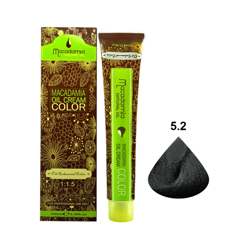 رنگ موی ماکادامیا شماره 5.2 حجم 100 میلی لیتر رنگ قهوه ای زیتونی روشن