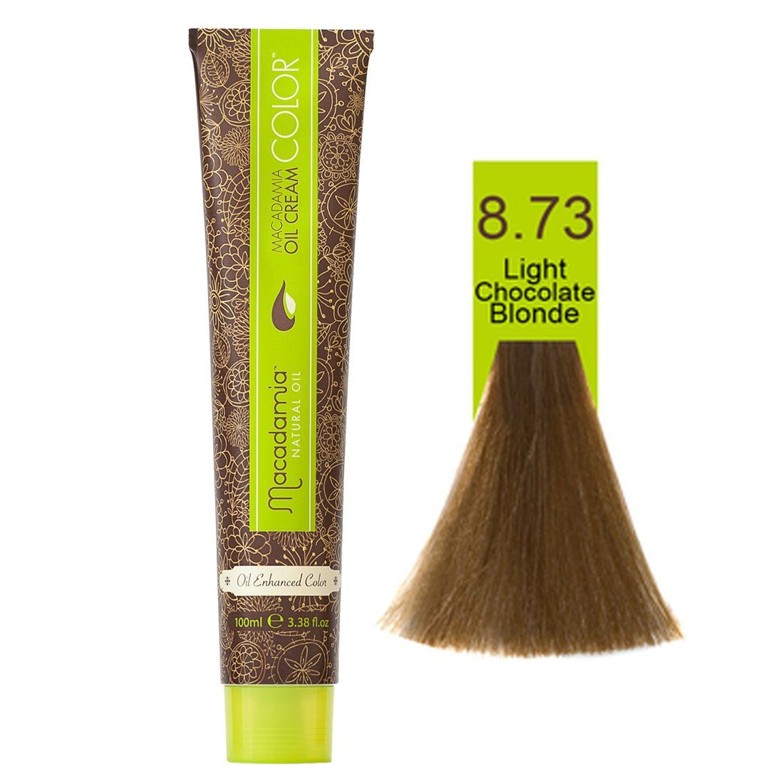 رنگ موی فاقد آمونیاک ماکادمیا شماره 8.73 حجم 100 میلی لیتر رنگ بلوند نسکافه ای روشن