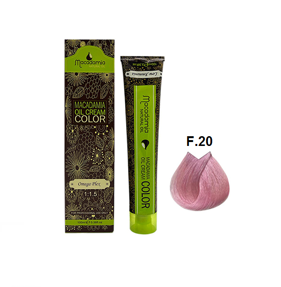 رنگ مو ماکادامیا شماره F20 رنگ صورتی کهربایی حجم 100 میل