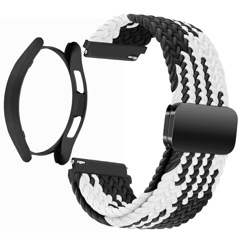 بند اسپریگ مدل Braided MAG BL-WH مناسب برای ساعت هوشمند سامسونگ Galaxy Watch 4 Classic 46mm به همراه کاور