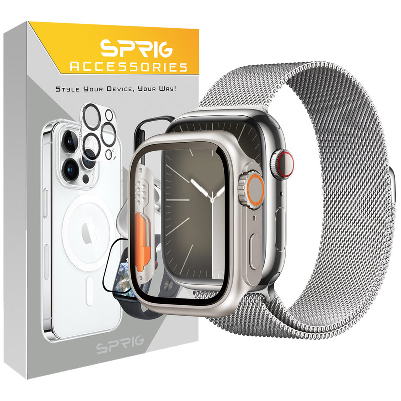 بند اسپریگ مدل Milanese Ultra Design مناسب برای اپل واچ سری 4/5/6/SE سایز 44mm به همراه کاور
