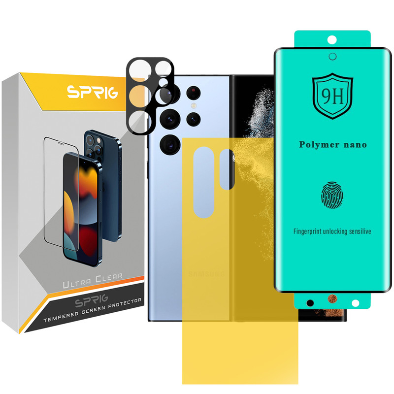 محافظ لنز دوربین اسپریگ مدل 3D-SPNNP مناسب برای گوشی موبایل سامسونگ Galaxy S22 Ultra به همراه محافظ صفحه نمایش و محافظ پشت گوشی