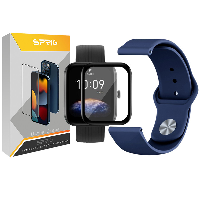 بند اسپریگ مدل Sic-20SP مناسب برای ساعت هوشمند امیزفیت Bip 3 / Bip 3 Pro به همراه محافظ صفحه نمایش
