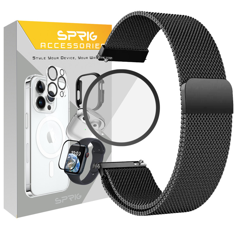 بند اسپریگ مدل Milanese-Pm مناسب برای ساعت هوشمند سامسونگ Galaxy Watch 4 40mm / Watch 5 40mm / Watch 6 40mm به همراه محافظ صفحه نمایش 