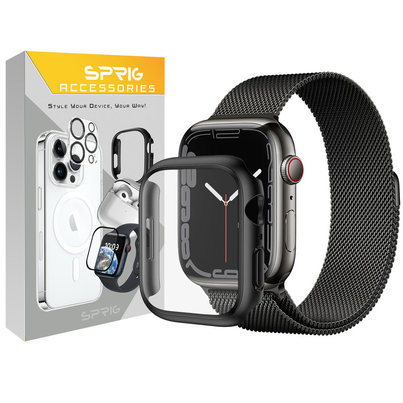 بند اسپریگ مدل Milanese Mix Guard مناسب برای اپل واچ سری SE2021/7/8/9 سایز 45 میلی متری به همراه کاور