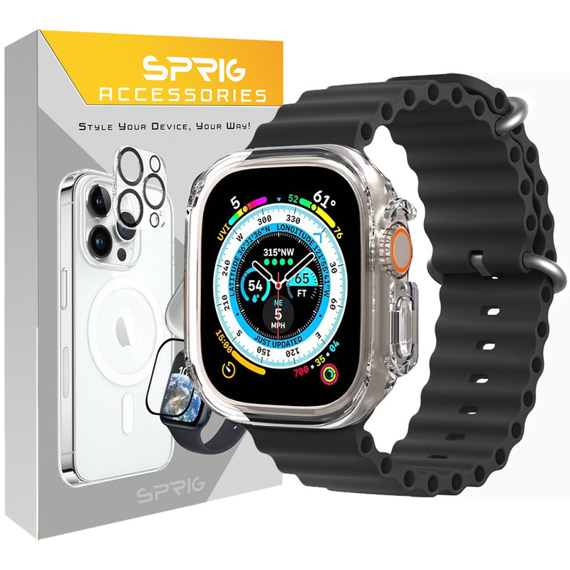 بند اسپریگ مدل Ocean Clear Guard مناسب برای ساعت هوشمند ویرفیت T900 Ultra به همراه کاور