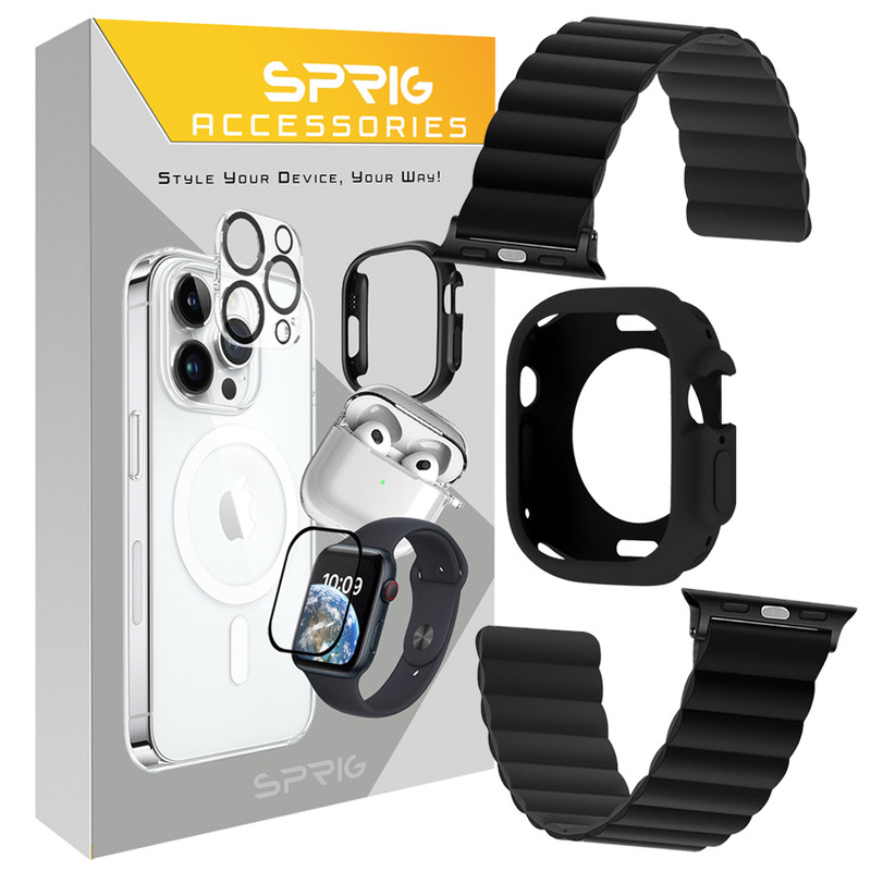 بند اسپریگ مدل Silicone Magnetic Link Protection مناسب برای اپل واچ سری 7/8/9 سایز 45 میلی متری به همراه کاور