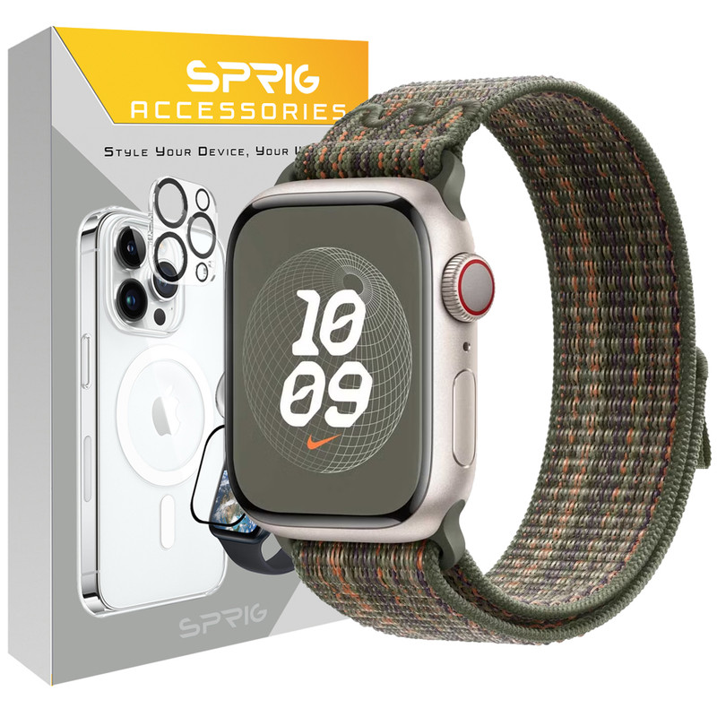 بند اسپریگ مدل NK Sporty Nylon مناسب برای اپل واچ Series 7 45mm / Series 8 45mm / Series 9 45mm 