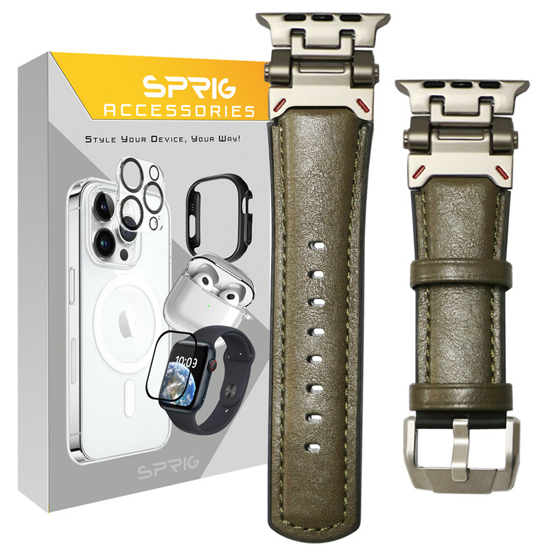بند اسپریگ مدل Leather AP مناسب برای اپل واچ سری SE2021/7/8/9 سایز 45 میلی متری
