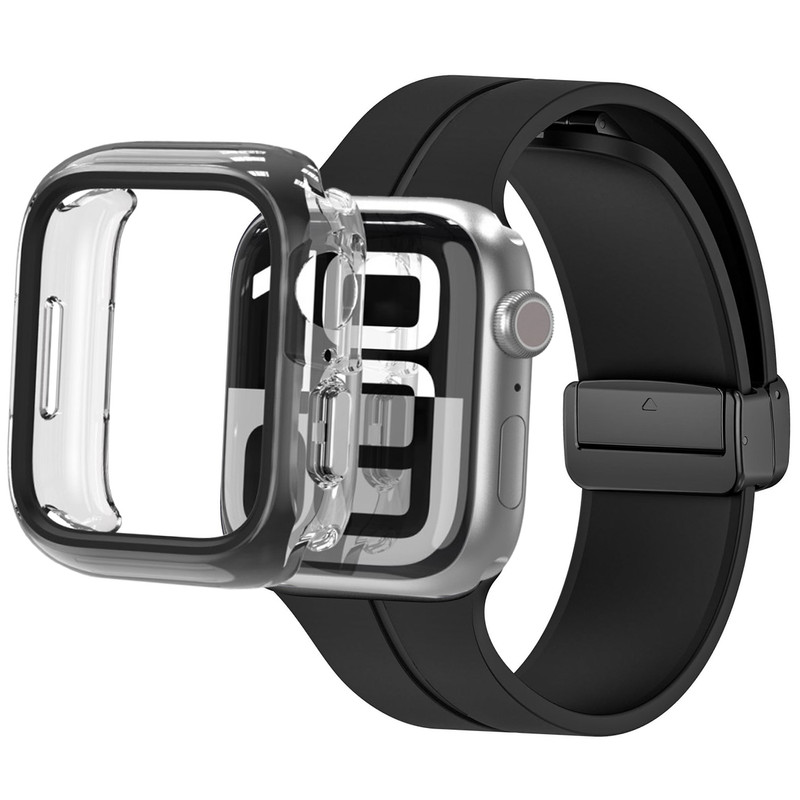 بند اسپریگ مدل Silicone Magnet CG مناسب برای اپل واچ Series SE 2022 44mm / SE 2021 44mm / Series 5 44mm / Series 6 44mm / SE 44mm به همراه کاور