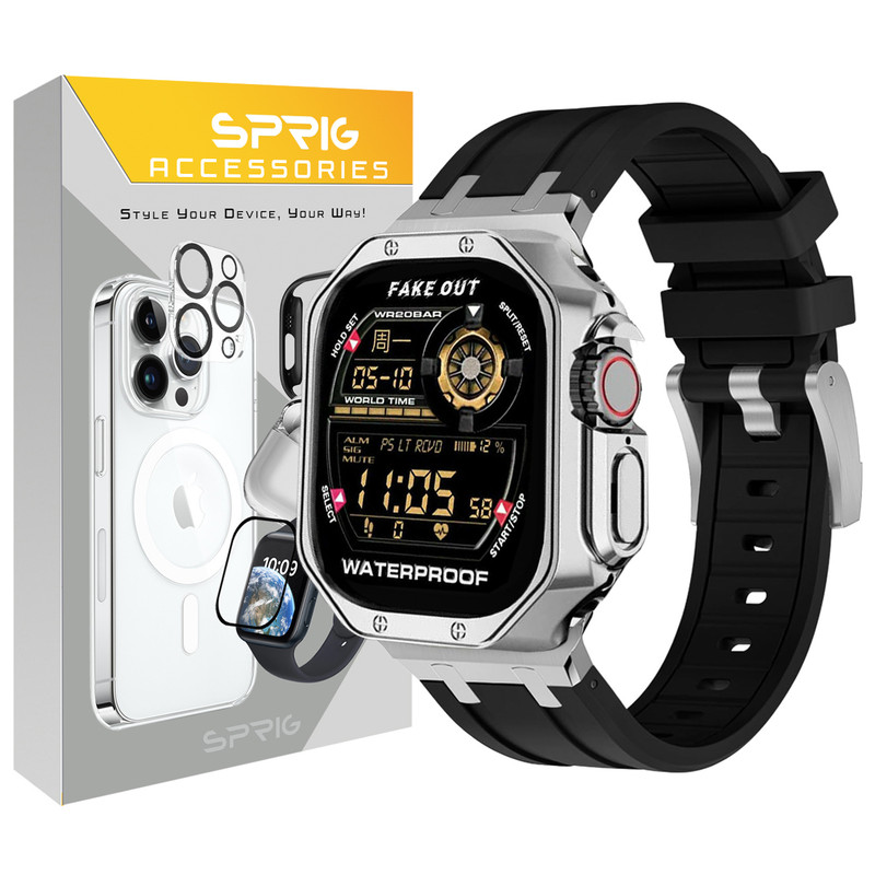 بند اسپریگ مدل Luxury AP GRD مناسب برای اپل واچ سری Se/1/2/3/4/5/6/7/8/9 سایز 42/44/45 میلی متری به همراه کاور