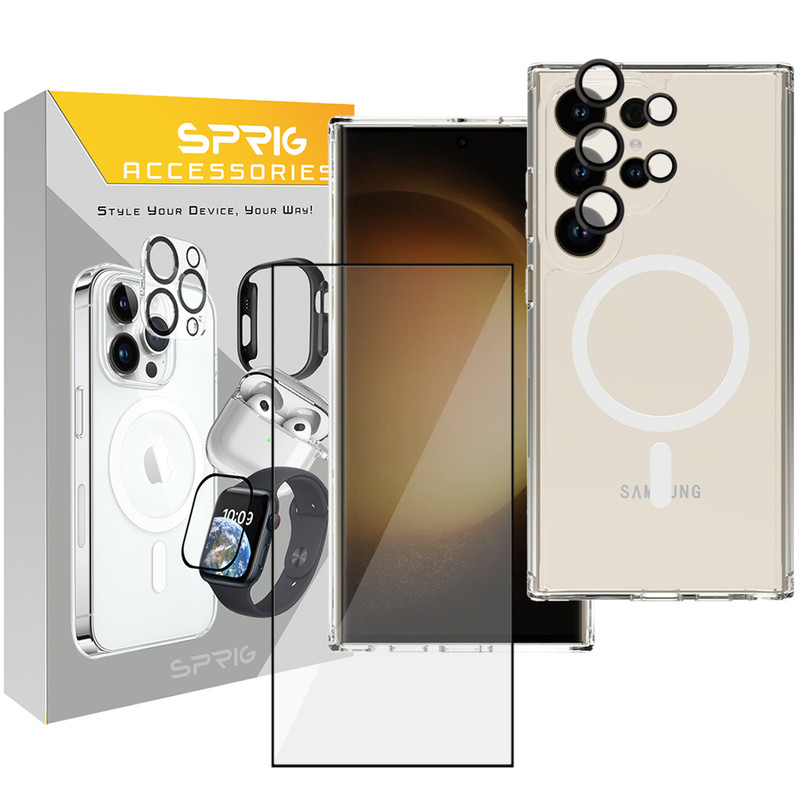 کاور اسپریگ مدل Magsafe Full Ring مناسب برای گوشی موبایل سامسونگ Galaxy S24 Ultra به همراه محافظ صفحه نمایش گوشی و محافظ لنز دوربین