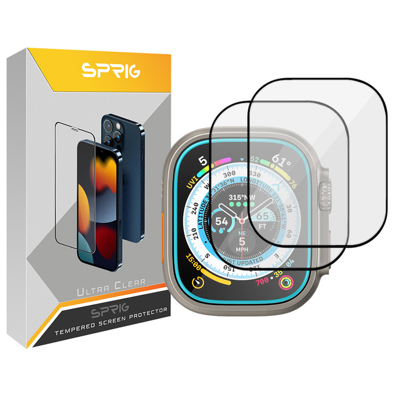 محافظ صفحه نمایش اسپریگ مدل SPG مناسب برای اپل واچ سری Ultra 49 mm مجموعه دو عددی
