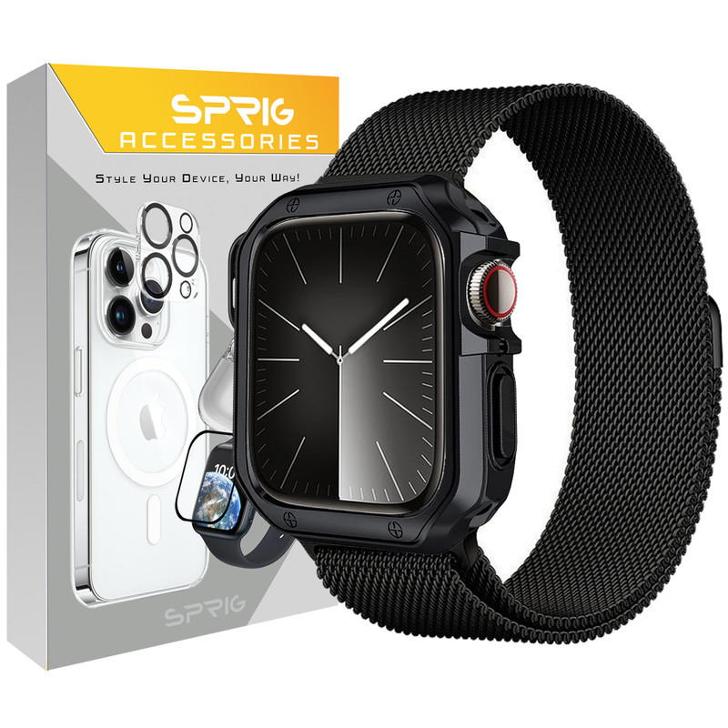 بند اسپریگ مدل Milanese Lux Guard مناسب برای اپل واچ سری 7/8/9 سایز 41 میلی متری به همراه کاور