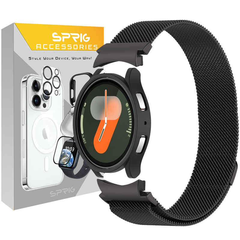 بند اسپریگ مدل Milanese-Guard مناسب برای ساعت هوشمند سامسونگ Galaxy Watch 7 40mm به همراه کاور