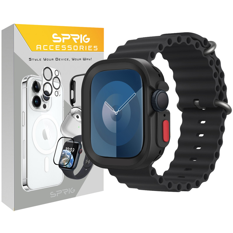 بند اسپریگ مدل Ocean Amizze مناسب برای اپل واچ Series SE 2022 Aluminum Case 44mm / SE 2021 Aluminum Case 44mm / Series 5 44mm / Series 6 44mm / SE 44mm به همراه کاور