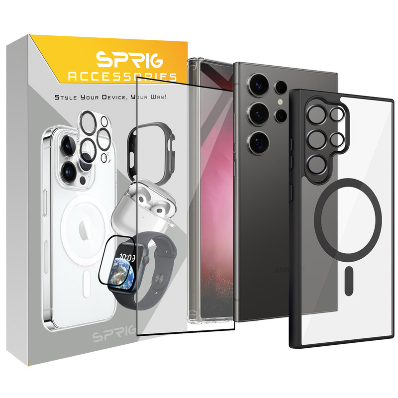 کاور اسپریگ مدل Border Magsafe Full Ring مناسب برای گوشی موبایل سامسونگ Galaxy S25 Ultra به همراه محافظ صفحه نمایش گوشی و محافظ لنز دوربین