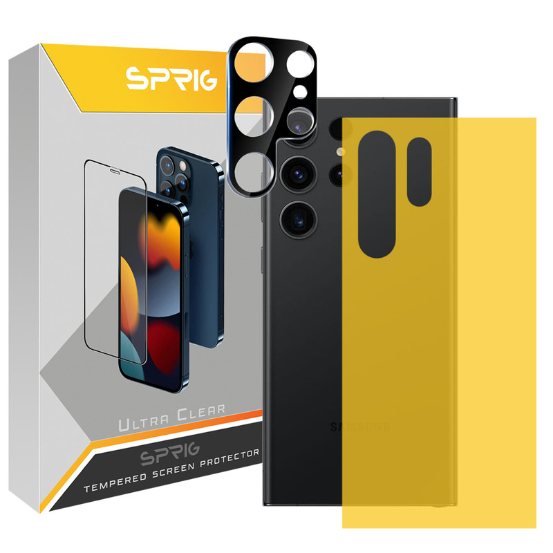 محافظ لنز دوربین اسپریگ مدل 3D-TPBK مناسب برای گوشی موبایل سامسونگ Galaxy S23 Ultra به همراه محافظ پشت گوشی