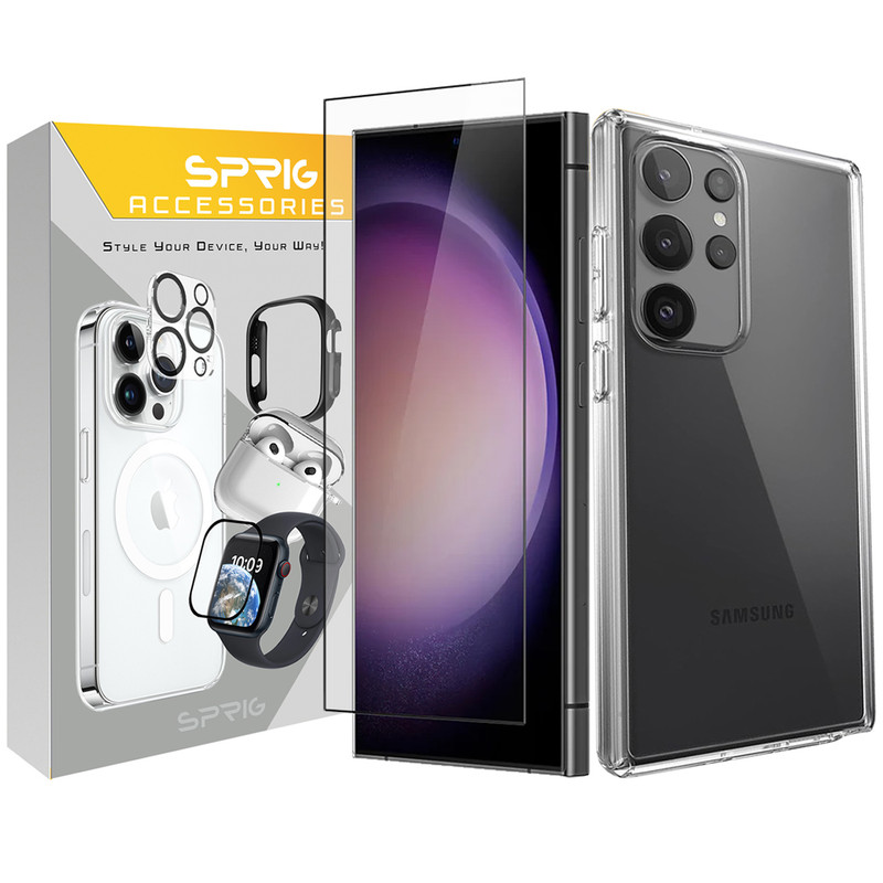 کاور اسپریگ مدل Clear مناسب برای گوشی موبایل سامسونگ Galaxy S24 Ultra 5G به همراه محافظ صفحه نمایش گوشی