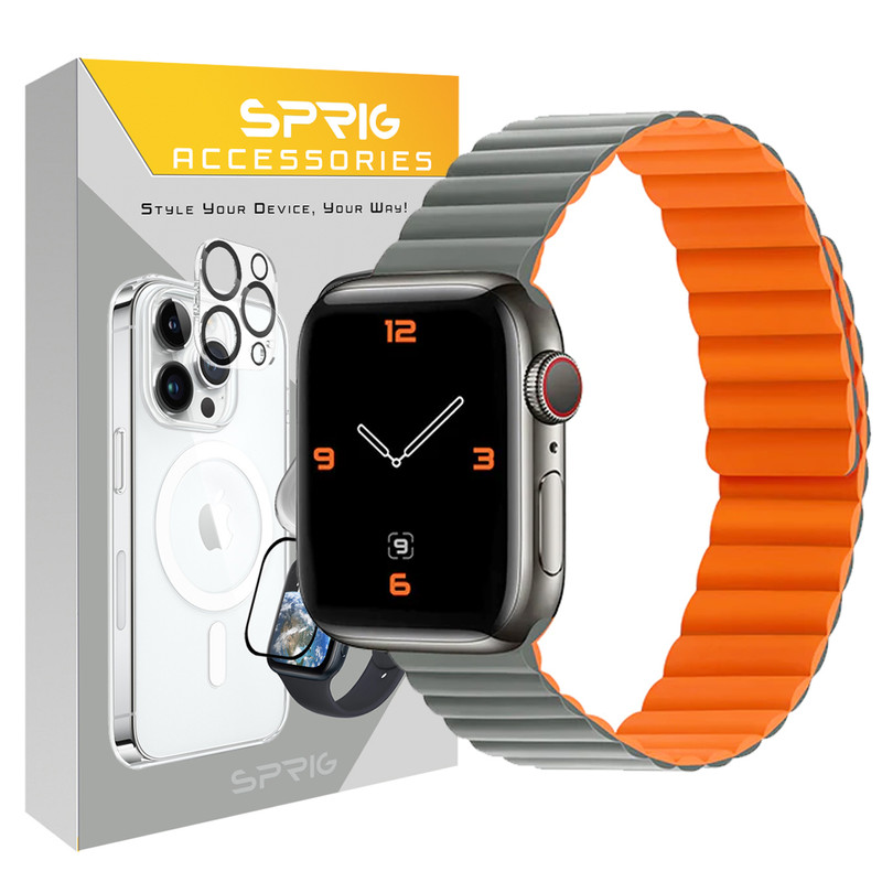 بند اسپریگ مدل magnetic silicon dual color مناسب برای اپل واچ 42 / 44 / 45 / 49 میلی متری